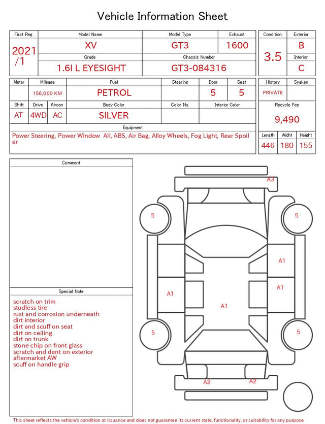 2021 SUBARU XV 1.6I L EYESIGHT