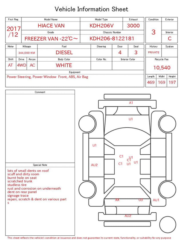 2017 TOYOTA HIACE VAN FREEZER VAN -22℃～