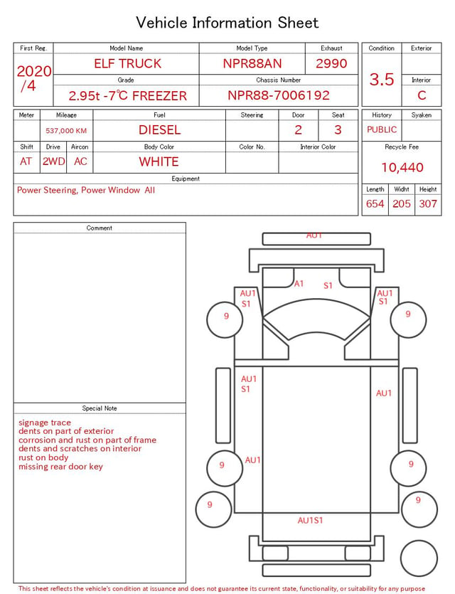 2020 ISUZU ELF TRUCK 2.95t -7℃ FREEZER