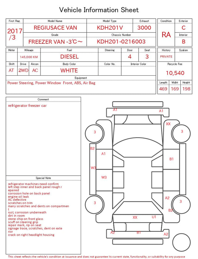 2017 TOYOTA REGIUSACE VAN FREEZER VAN -3℃～