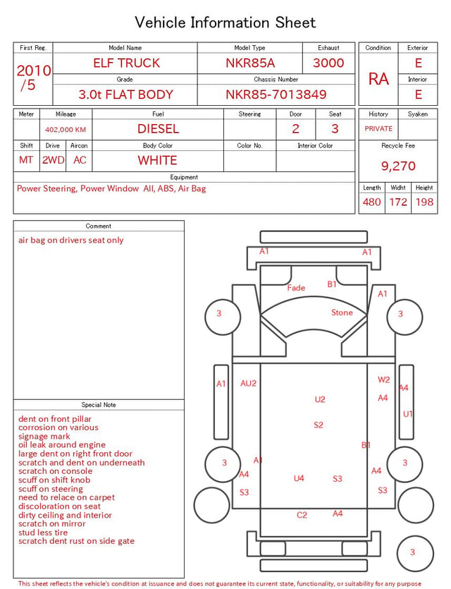 2010 ISUZU ELF TRUCK 3.0t FLAT BODY