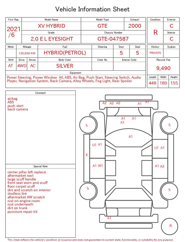 2021 SUBARU XV HYBRID 2.0 E L EYESIGHT