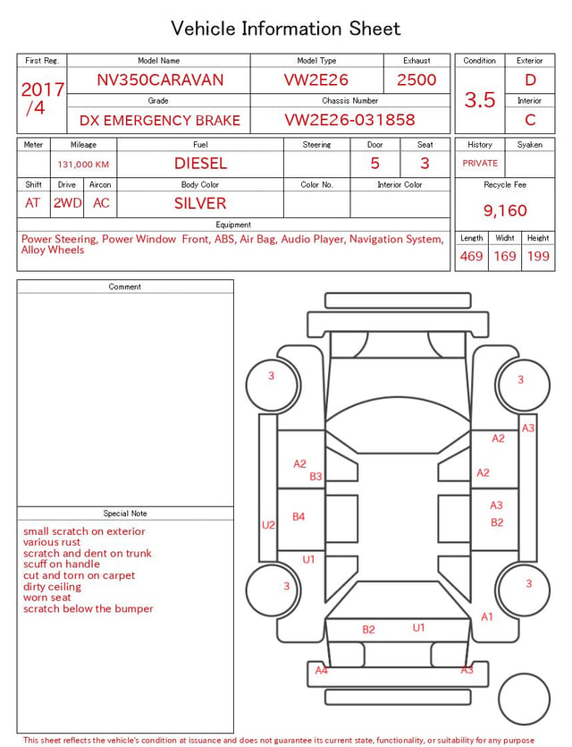 2017 NISSAN NV350CARAVAN DX EMERGENCY BRAKE