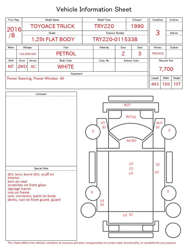 2016 TOYOTA TOYOACE TRUCK 1.25t FLAT BODY