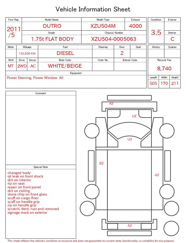 2011 HINO DUTRO 1.75t FLAT BODY