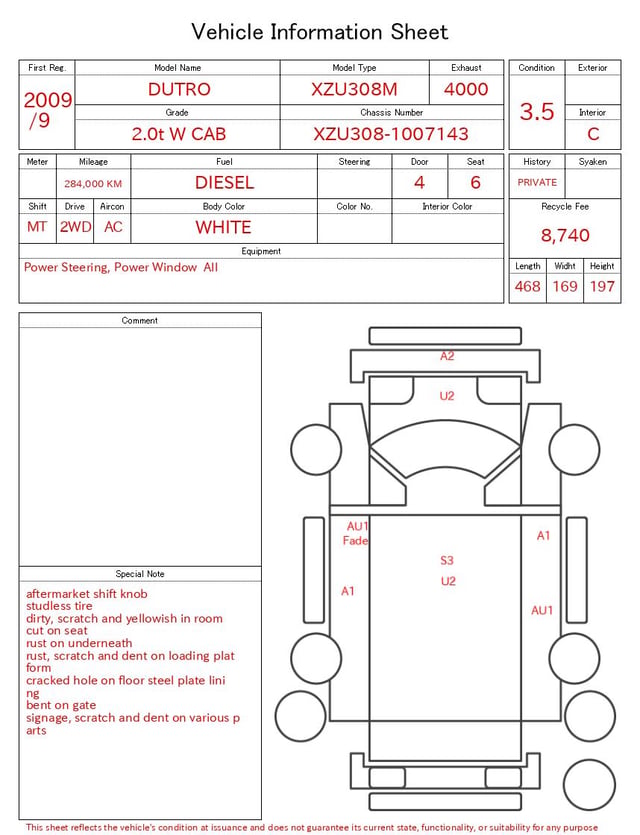 2009 HINO DUTRO 2.0t W CAB