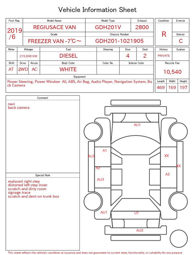 2019 TOYOTA REGIUSACE VAN FREEZER VAN -7℃～