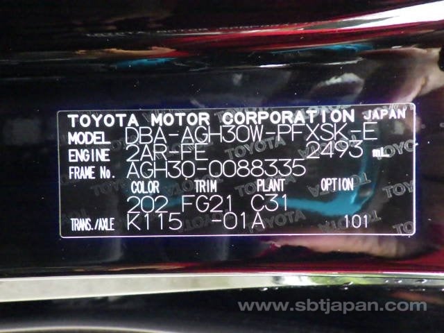 2016 TOYOTA ALPHARD S A PKG TYPE BLACK