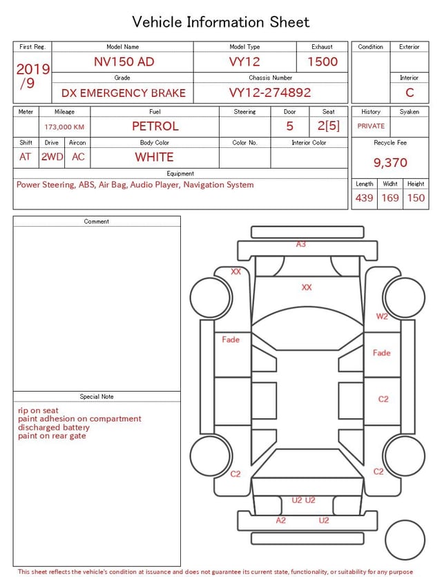 2019 NISSAN NV150 AD DX EMERGENCY BRAKE